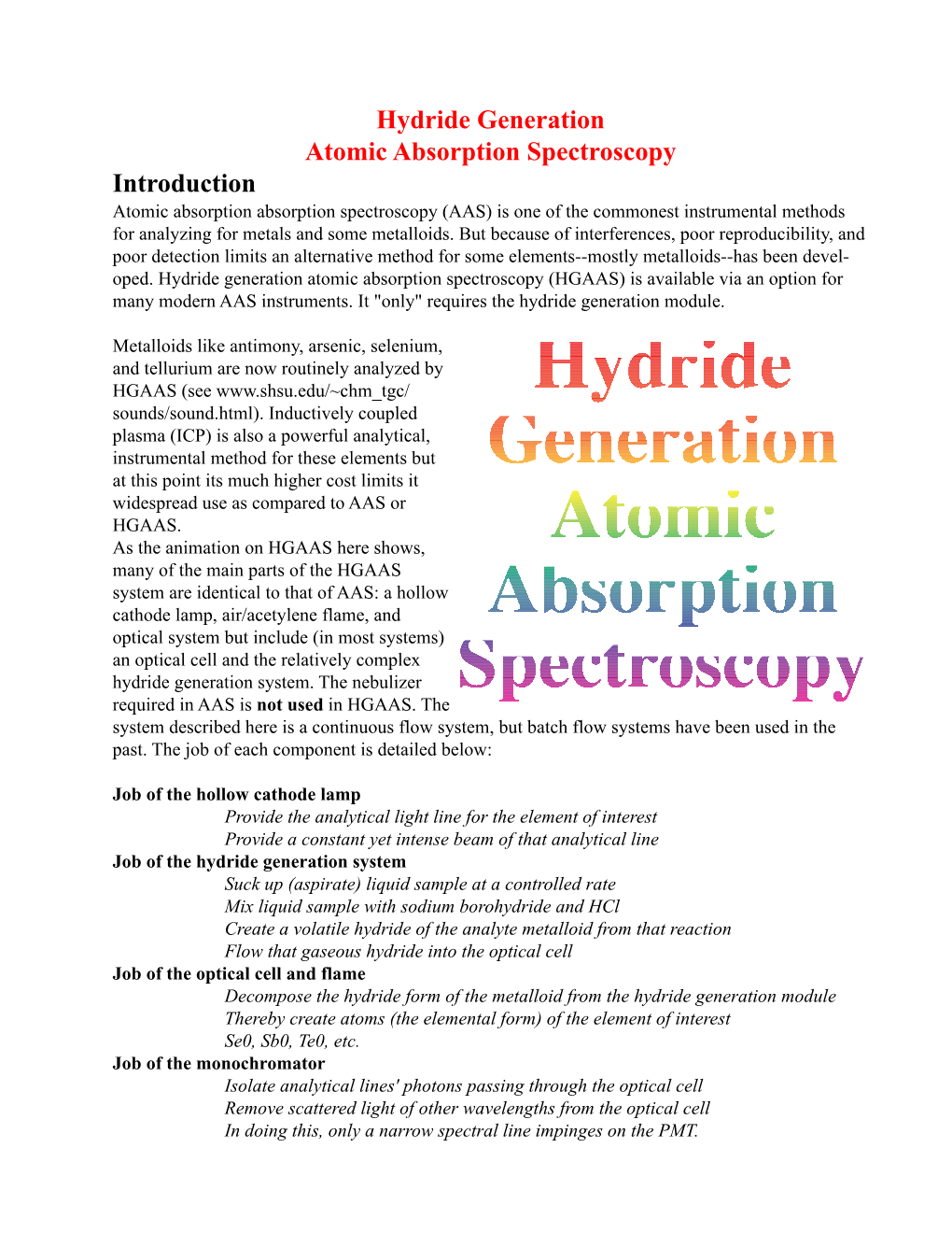 Hydride Generation Atomic Absorption Spectroscopy