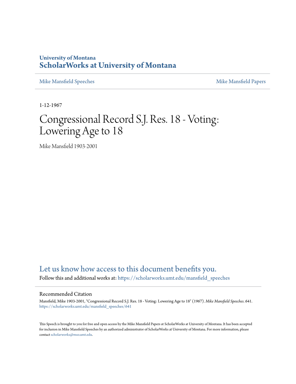 Congressional Record SJ Res. 18