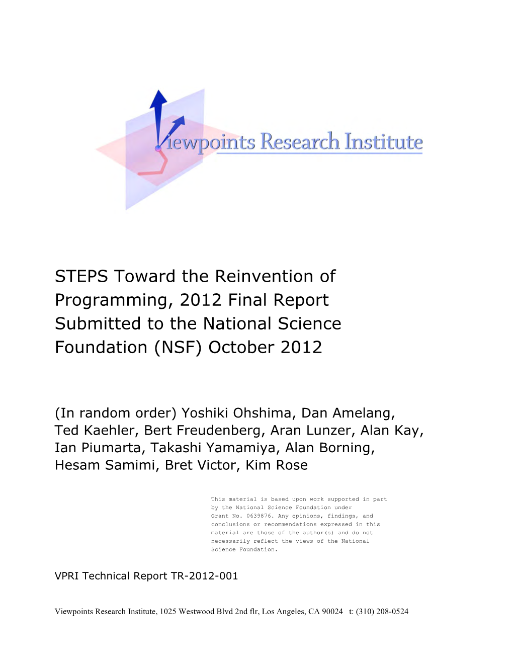 STEPS 2012 Progress and Final NSF Report