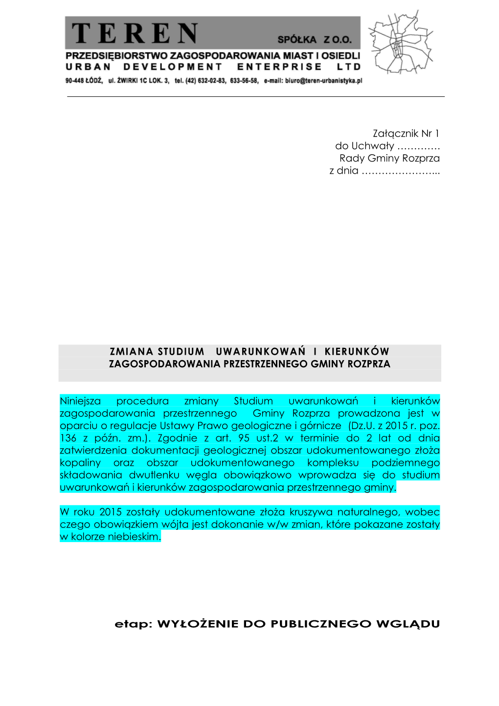 Zmiana Studium Uwarunkowań I Kierunków Zagospodarowania Przestrzennego Gminy Rozprza