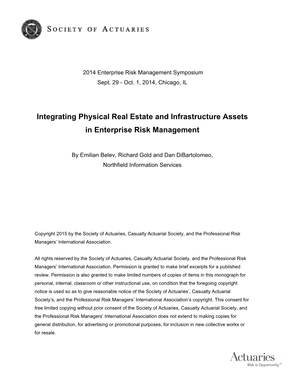 Integrating Physical Real Estate and Infrastructure Assets in Enterprise Risk Management