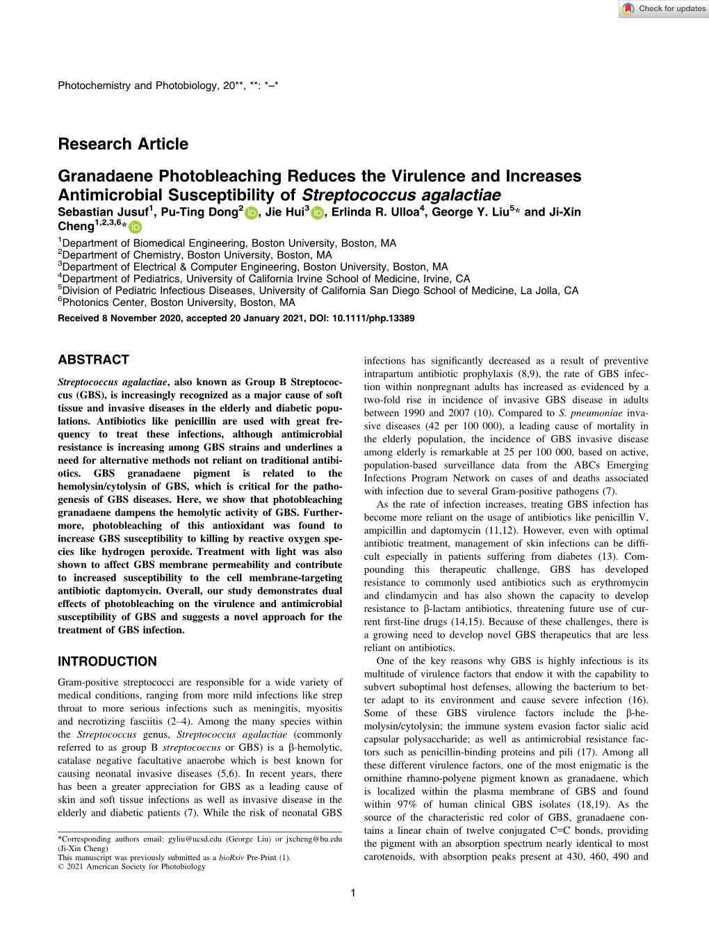 Granadaene Photobleaching Reduces The