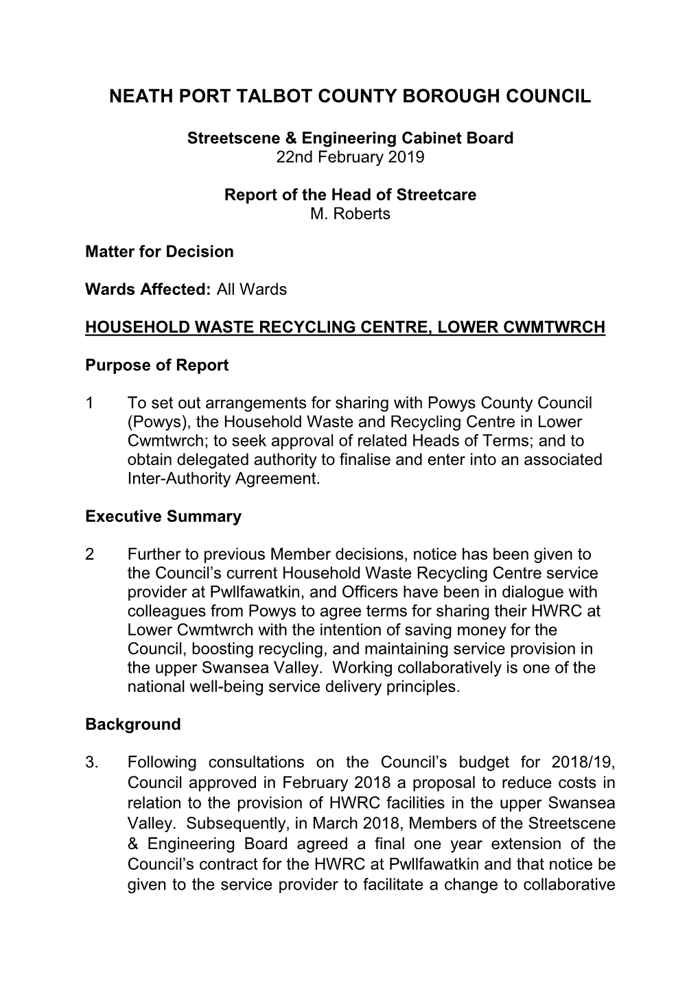 Household Waste Recycling Centre, Lower Cwmtwrch PDF 305 KB