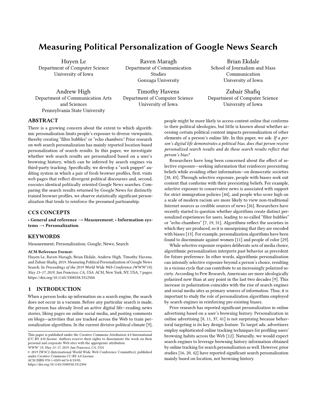 Measuring Political Personalization of Google News Search