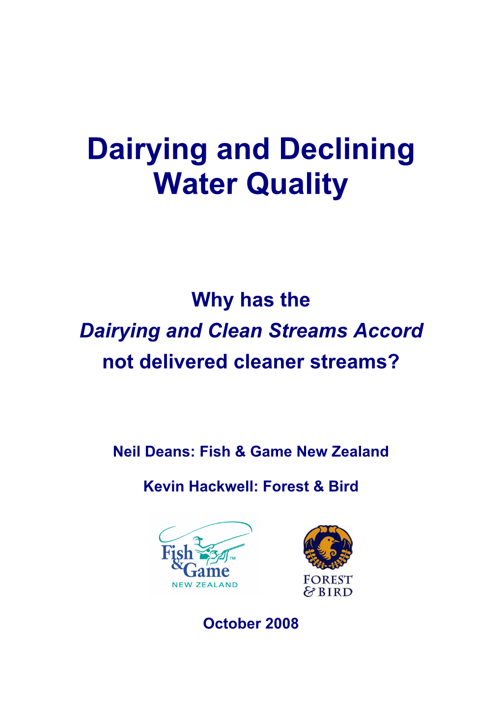 Dairying and Declining Water Quality