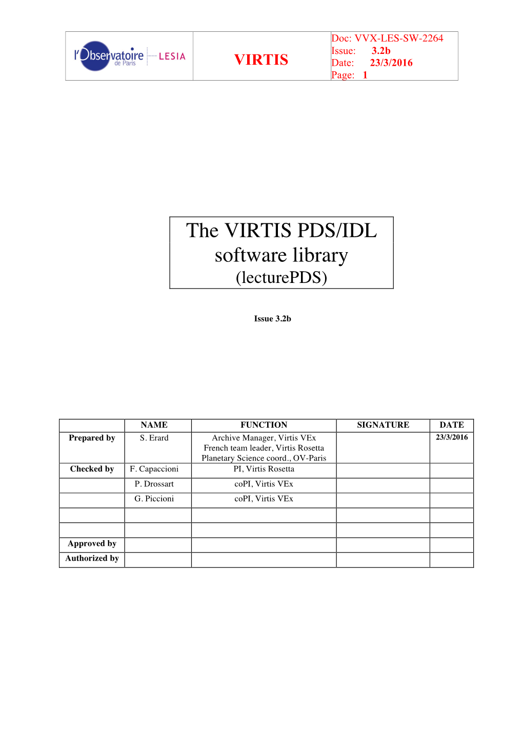 The VIRTIS PDS/IDL Software Library (Lecturepds)