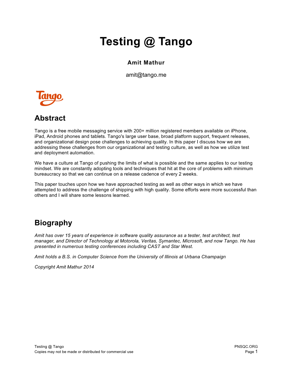 Testing @ Tango