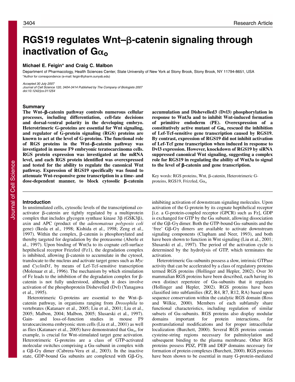 RGS19 Regulates Wnt–Я-Catenin Signaling Through Inactivation Of