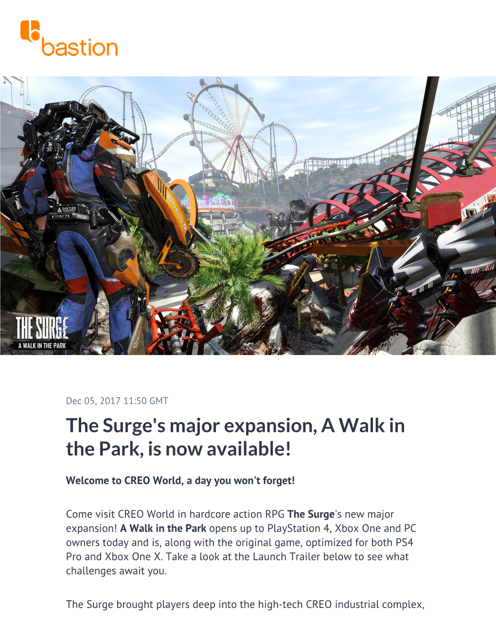 The Surge's Major Expansion, a Walk in the Park, Is Now Available!