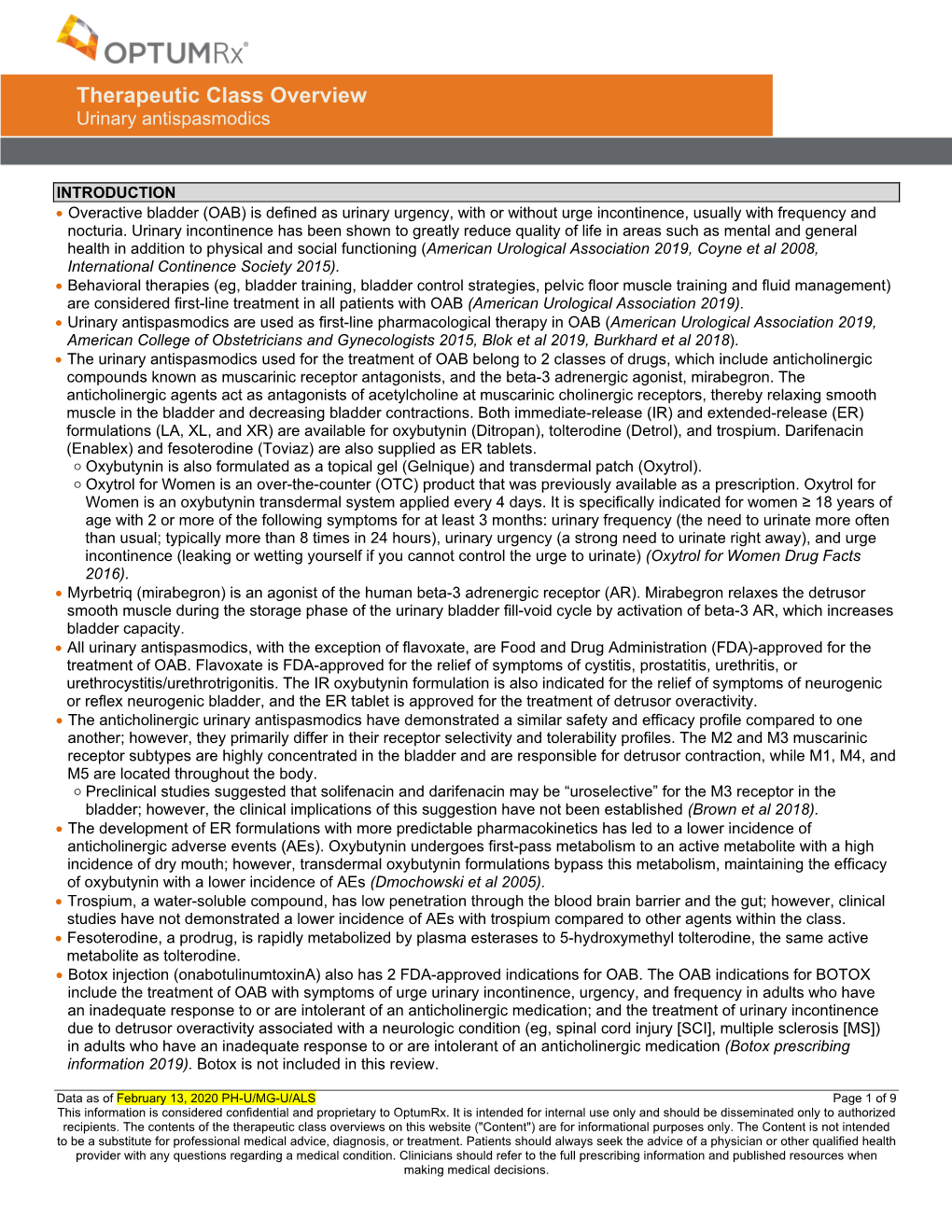 Urinary Antispasmodics TCO 02.2018