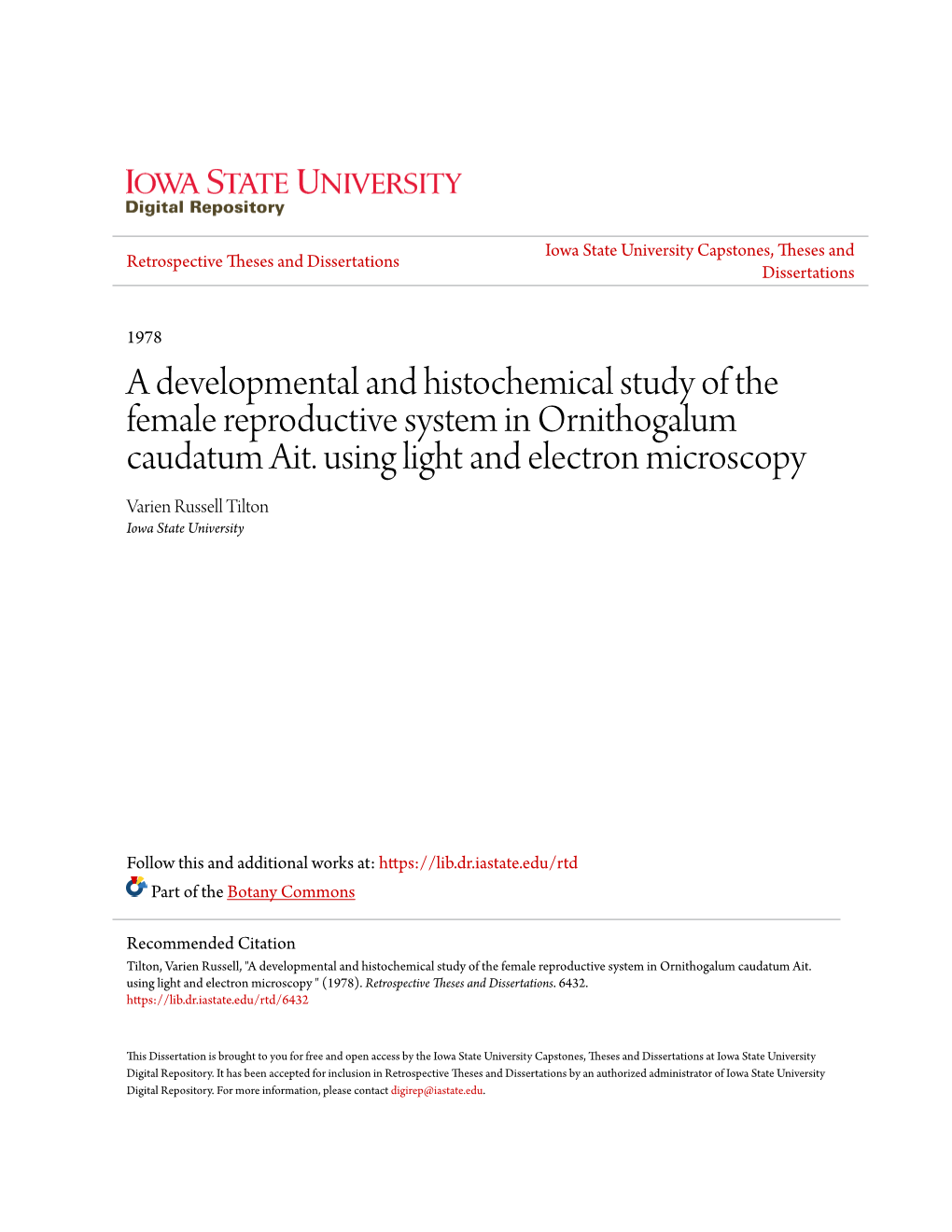 A Developmental and Histochemical Study of the Female Reproductive System in Ornithogalum Caudatum Ait