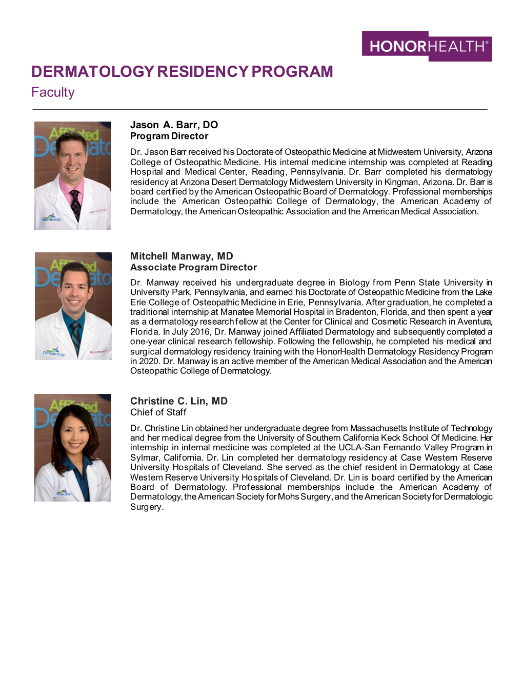 DERMATOLOGY RESIDENCY PROGRAM Faculty