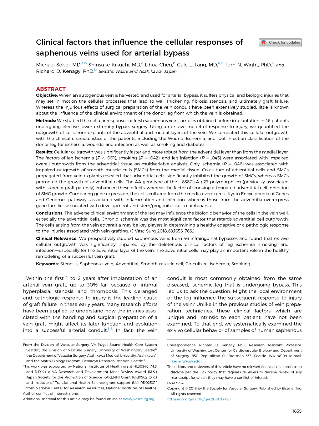 Clinical Factors That Influence the Cellular Responses of Saphenous