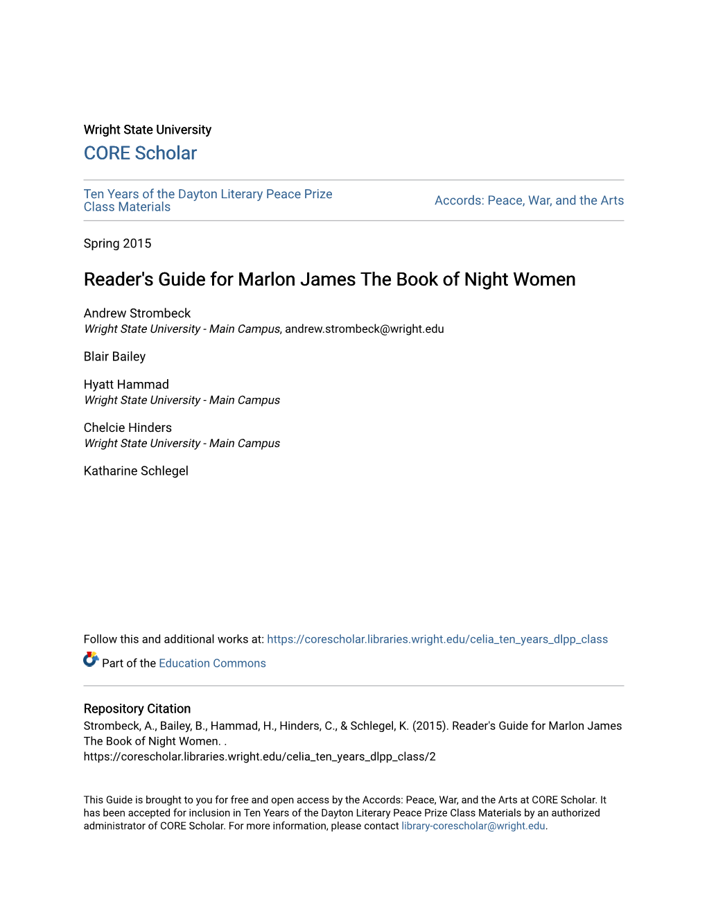 Reader's Guide for Marlon James the Book of Night Women