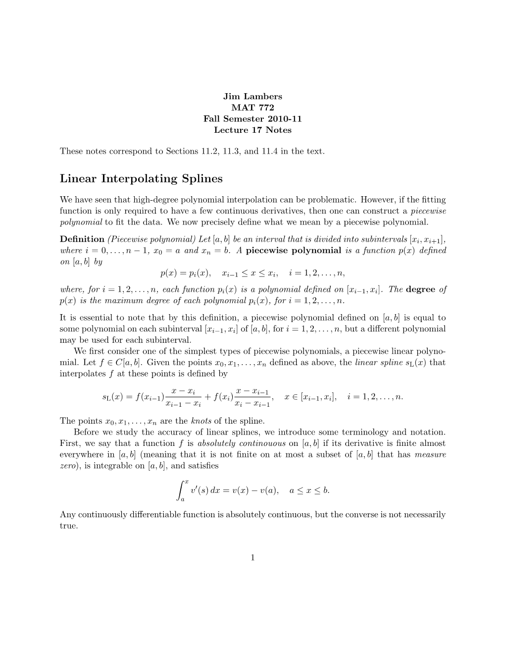 Linear Interpolating Splines