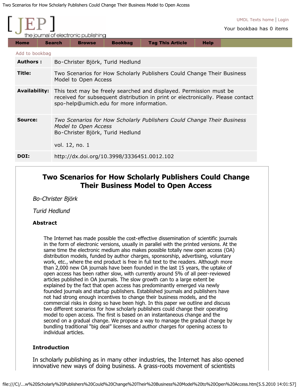 Two Scenarios for How Scholarly Publishers Could Change Their Business Model to Open Access