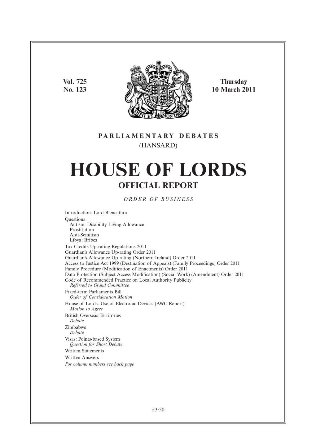 House of Lords Official Report