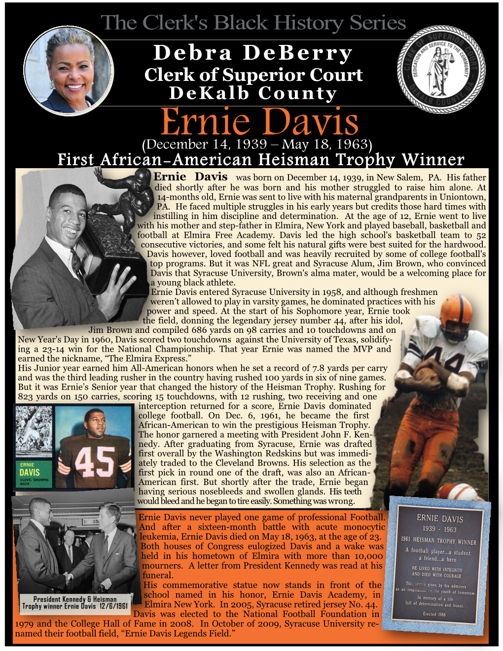 Ernie Davis Was Born on December 14, 1939, in New Salem, PA