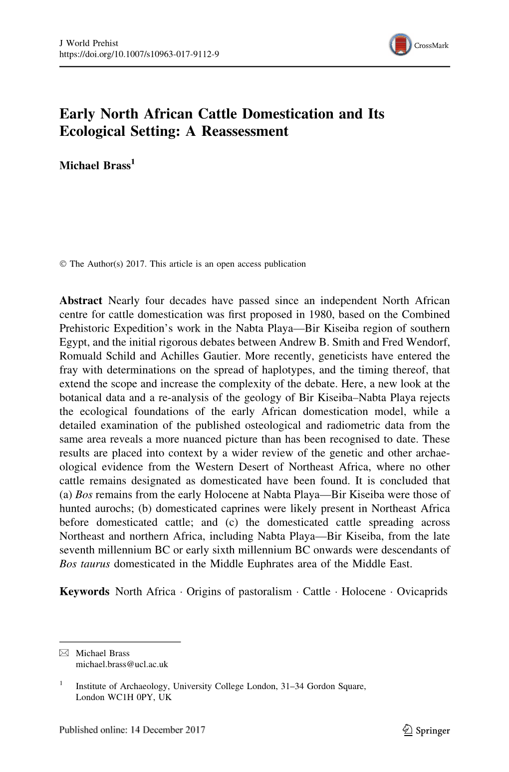 Early North African Cattle Domestication and Its Ecological Setting: a Reassessment