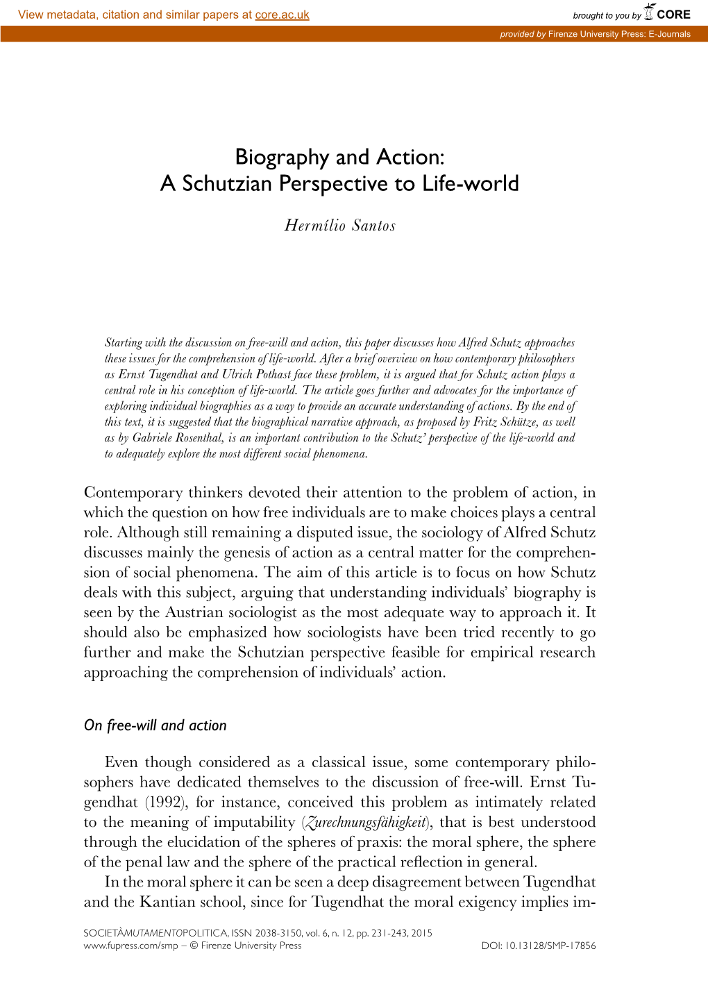 Biography and Action: a Schutzian Perspective to Life-World