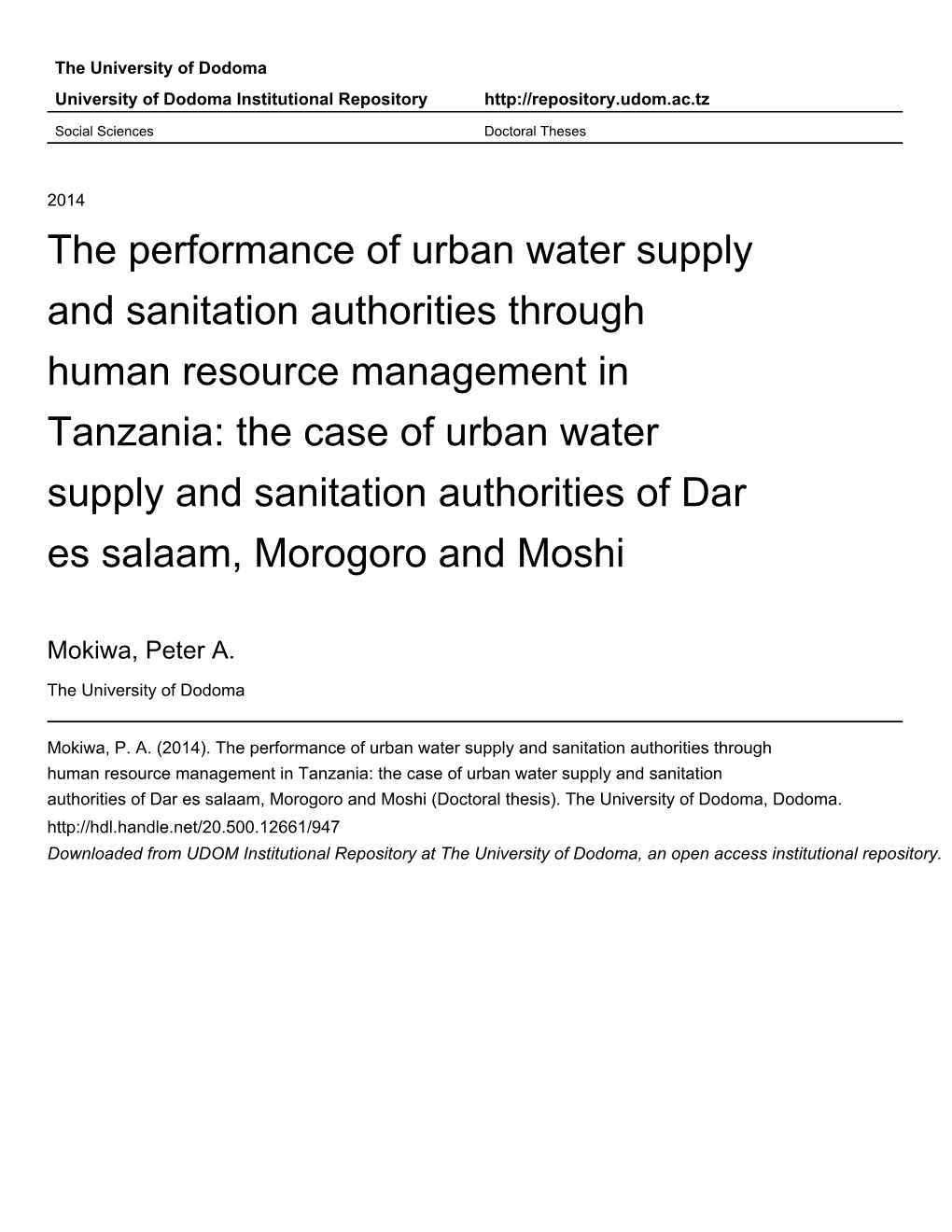 The Performance of Urban Water Supply And