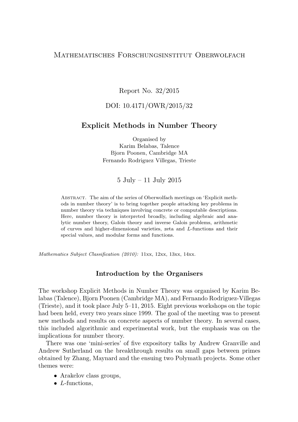 Explicit Methods in Number Theory