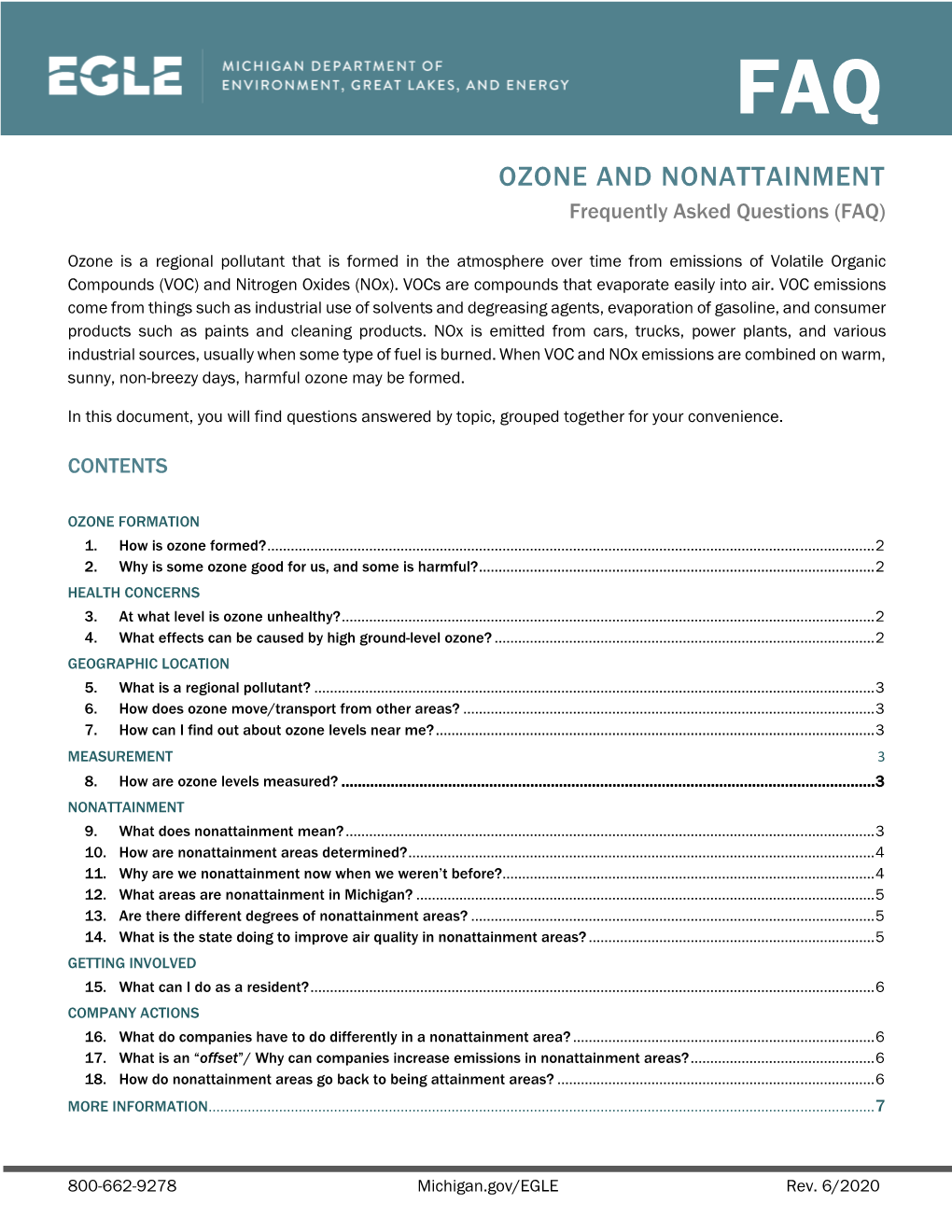 OZONE and NONATTAINMENT Frequently Asked Questions (FAQ)