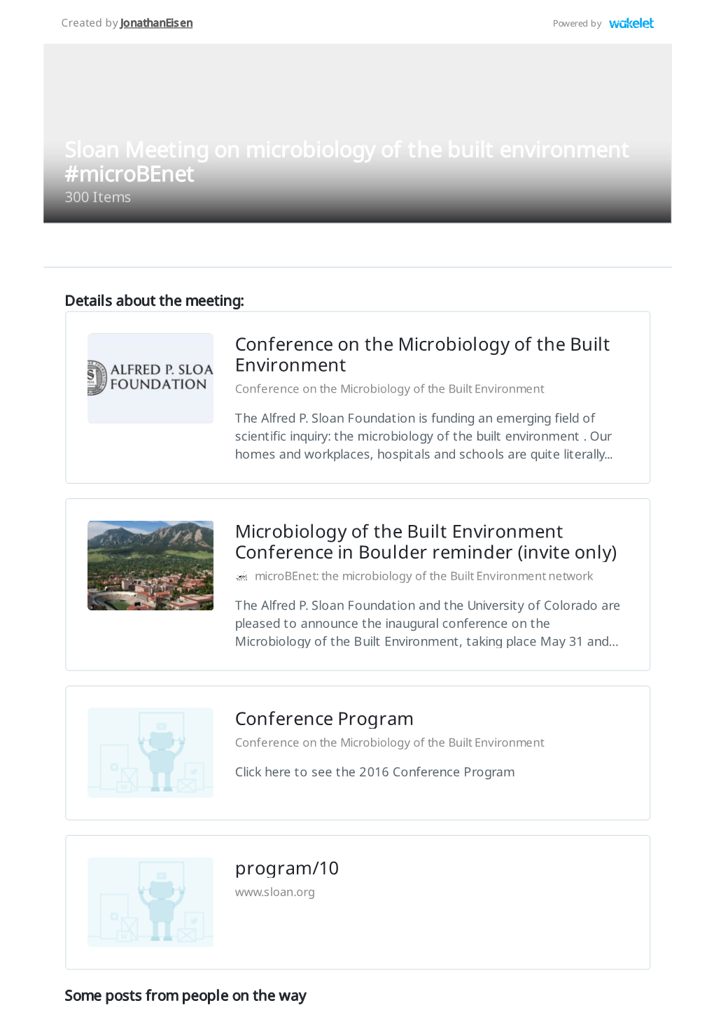 Sloan Meeting on Microbiology of the Built Environment #Microbenet 300 Items