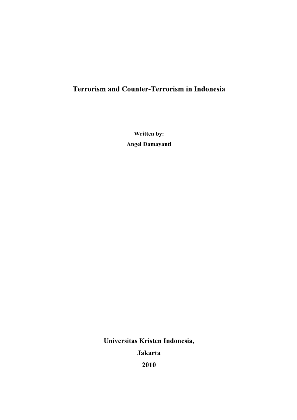Terrorism and Counter-Terrorism in Indonesia