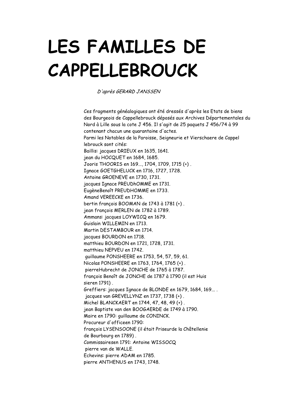 Les Familles De Cappellebrouck