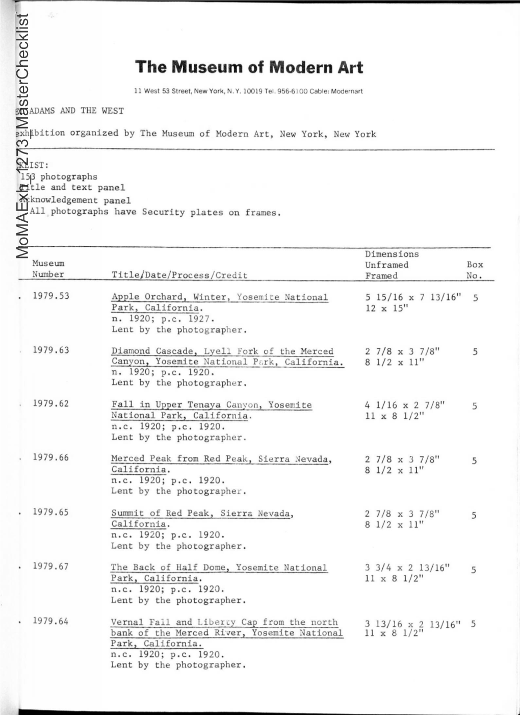 The Museum of Modern Art Momaexh 1273 Masterchecklist