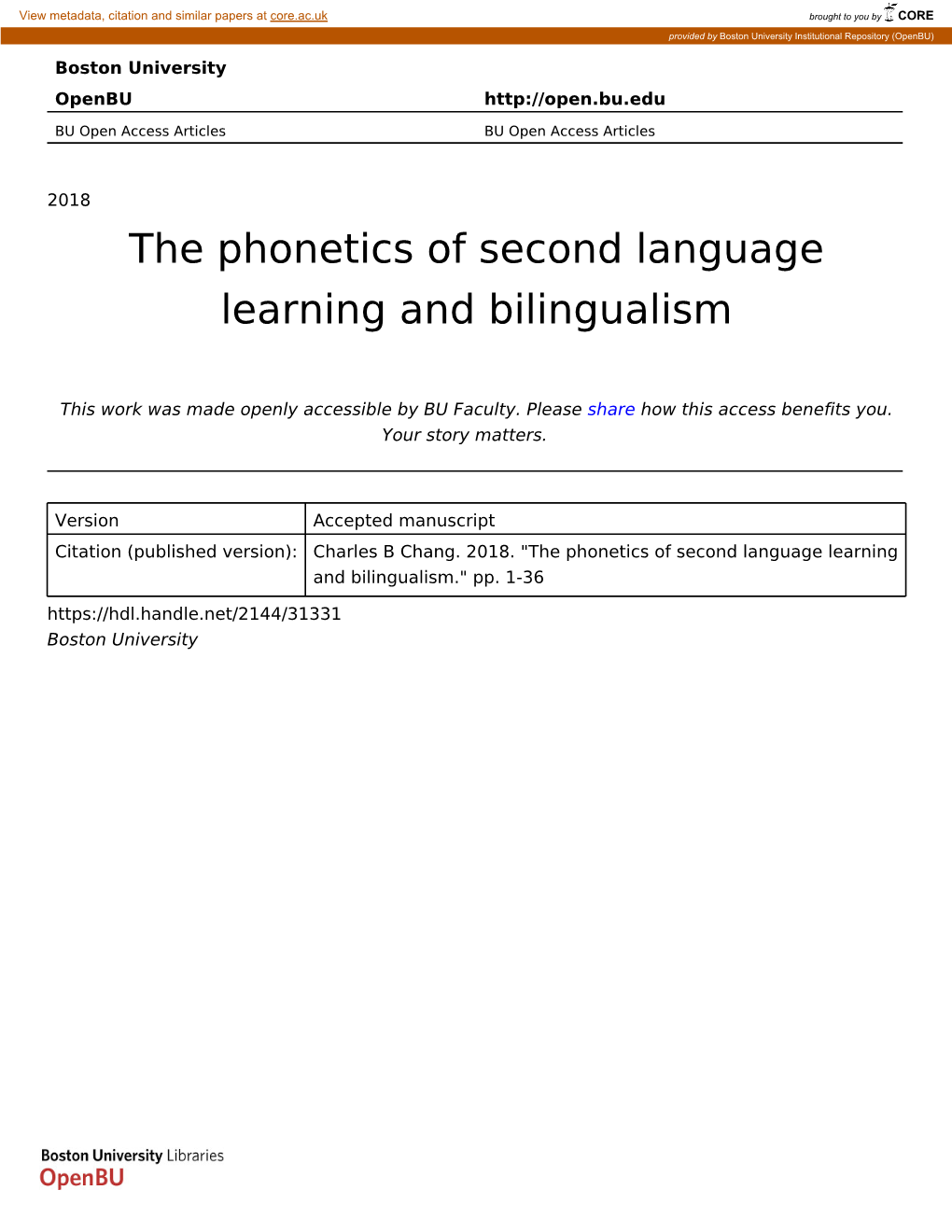 The Phonetics of Second Language Learning and Bilingualism