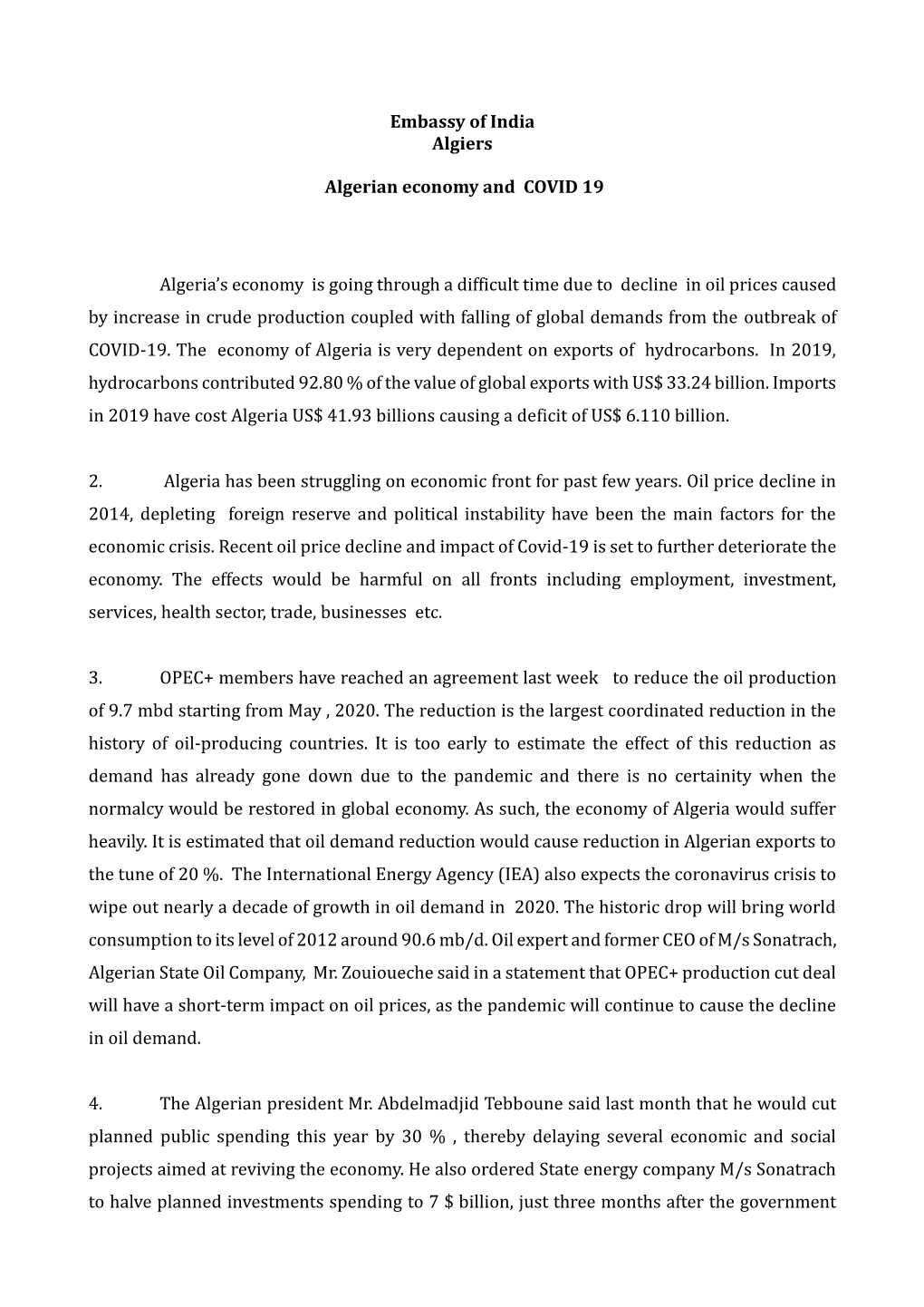 Algerian Economy and COVID 19