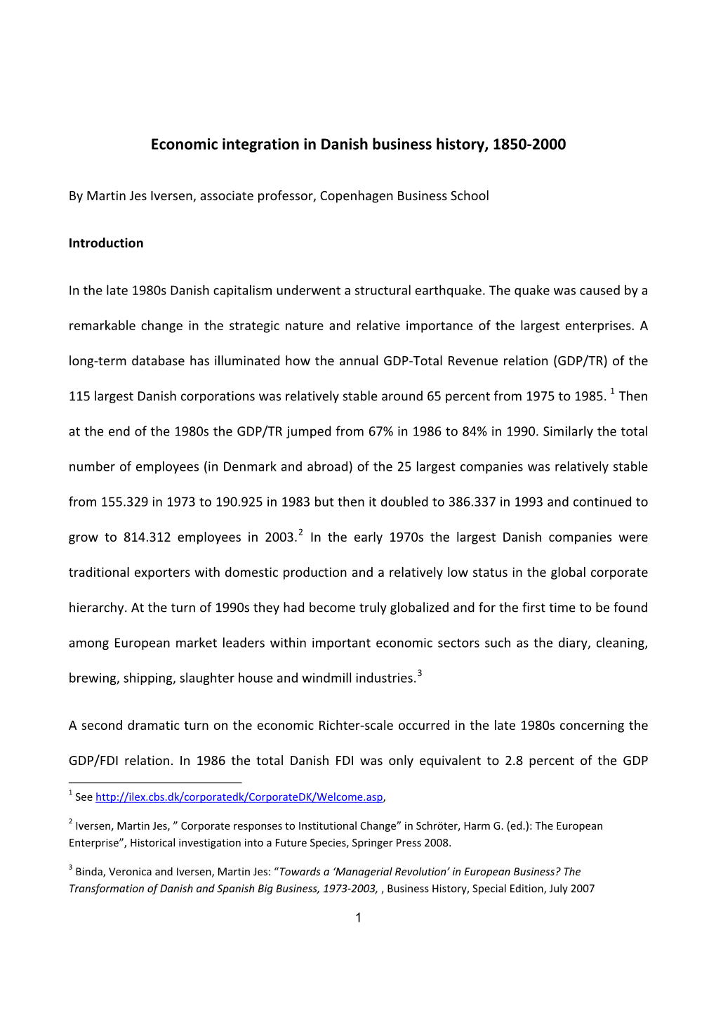 Economic Integration in Danish Business History, 1850-2000