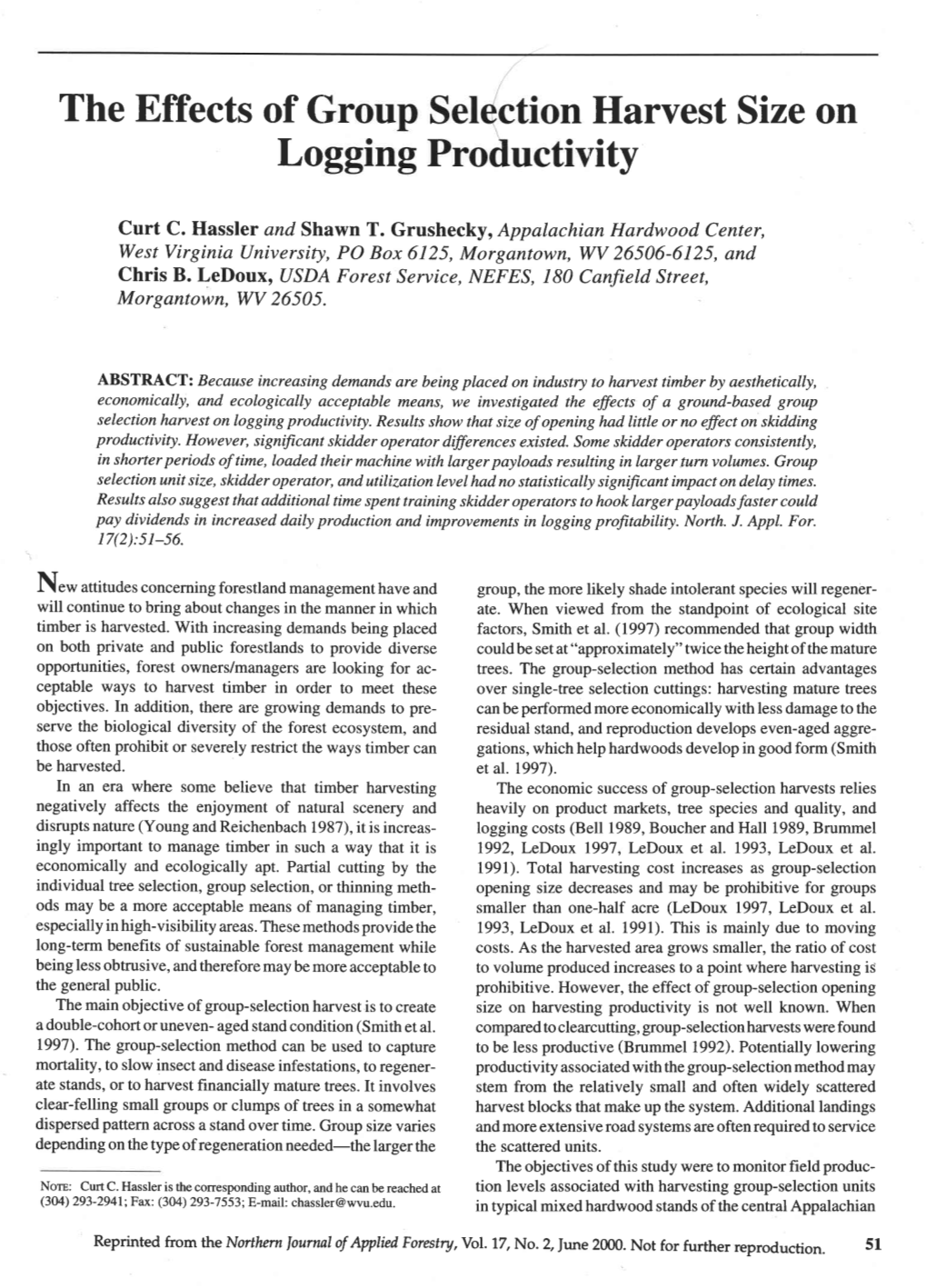 The Effects of Group Selection Harvest Size on Logging Productivity