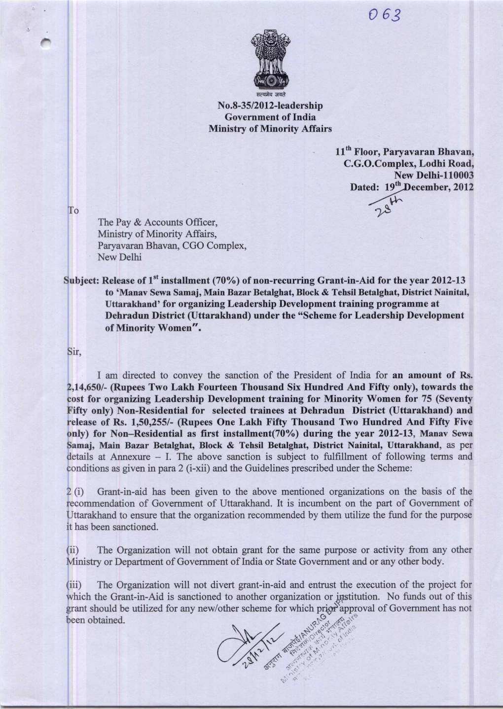 No.8-35/2012-Leadership Government of India Ministry of Minority Affairs
