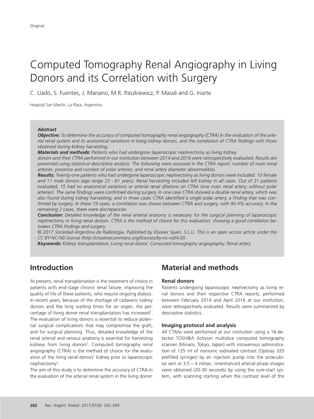 Computed Tomography Renal Angiography in Living Donors and Its Correlation with Surgery