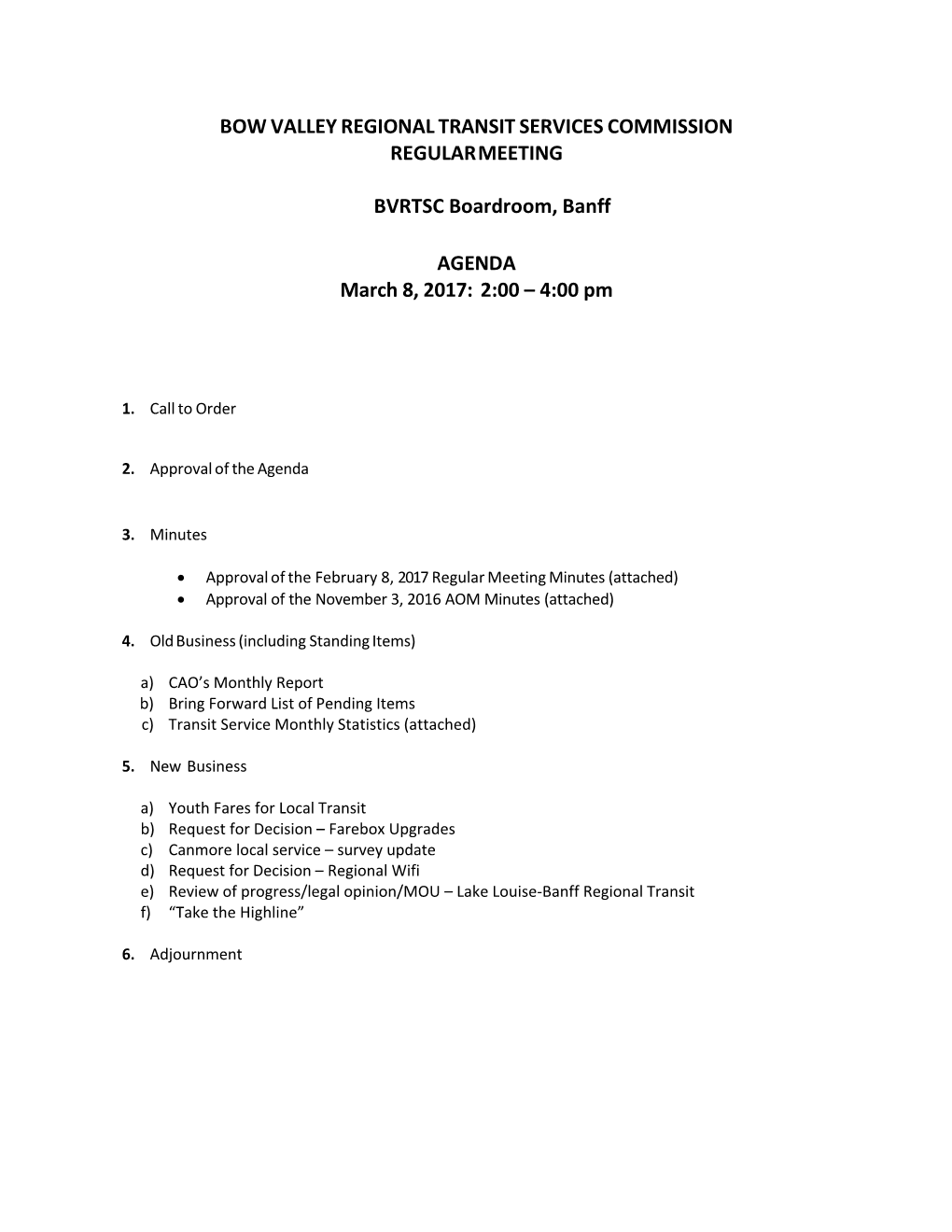 Bow Valley Regional Transit Services Commission Regular Meeting