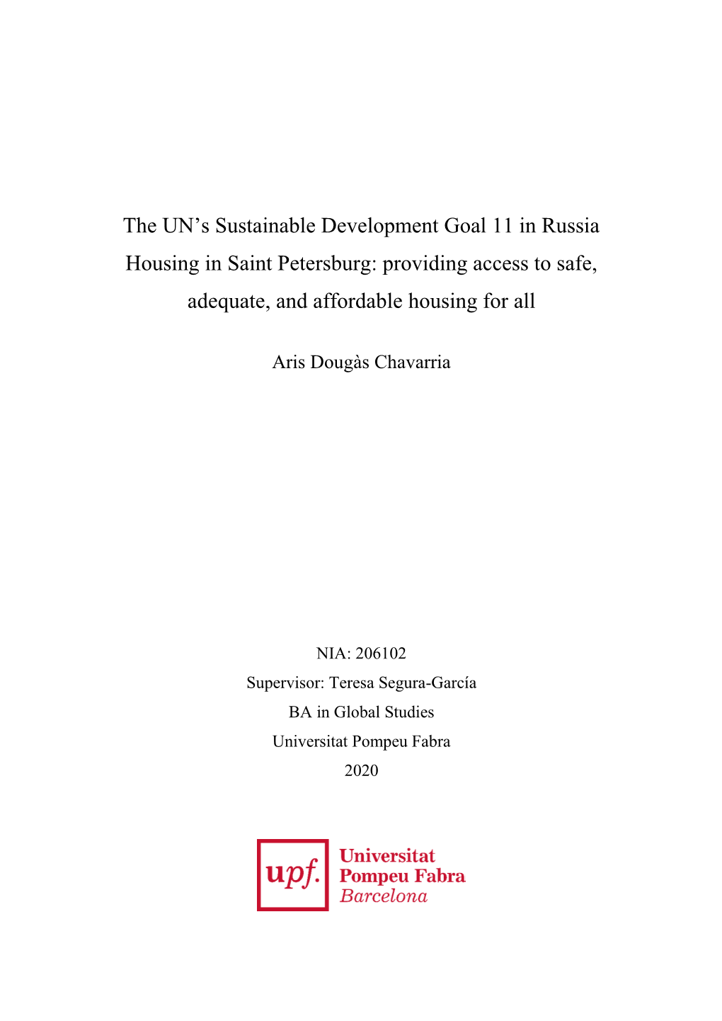 The UN's Sustainable Development Goal 11 in Russia Housing in Saint