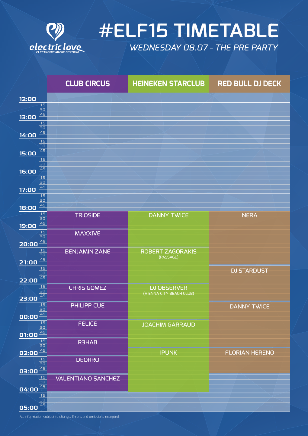 Elf15 Timetable Wednesday 08.07 - the Pre Party