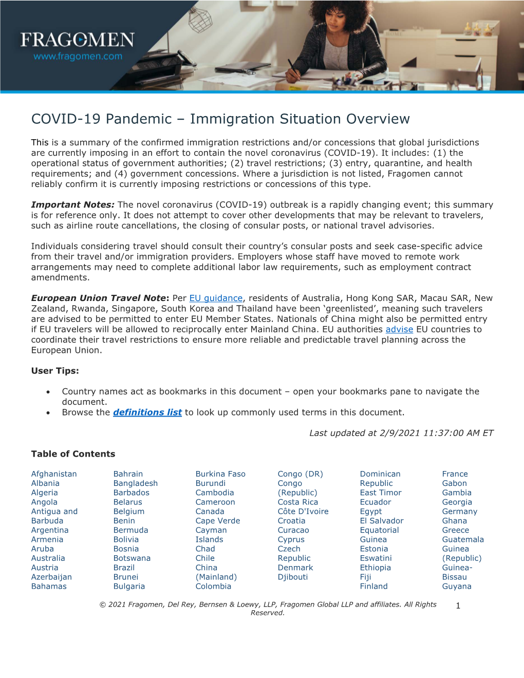 COVID-19 Pandemic – Immigration Situation Overview