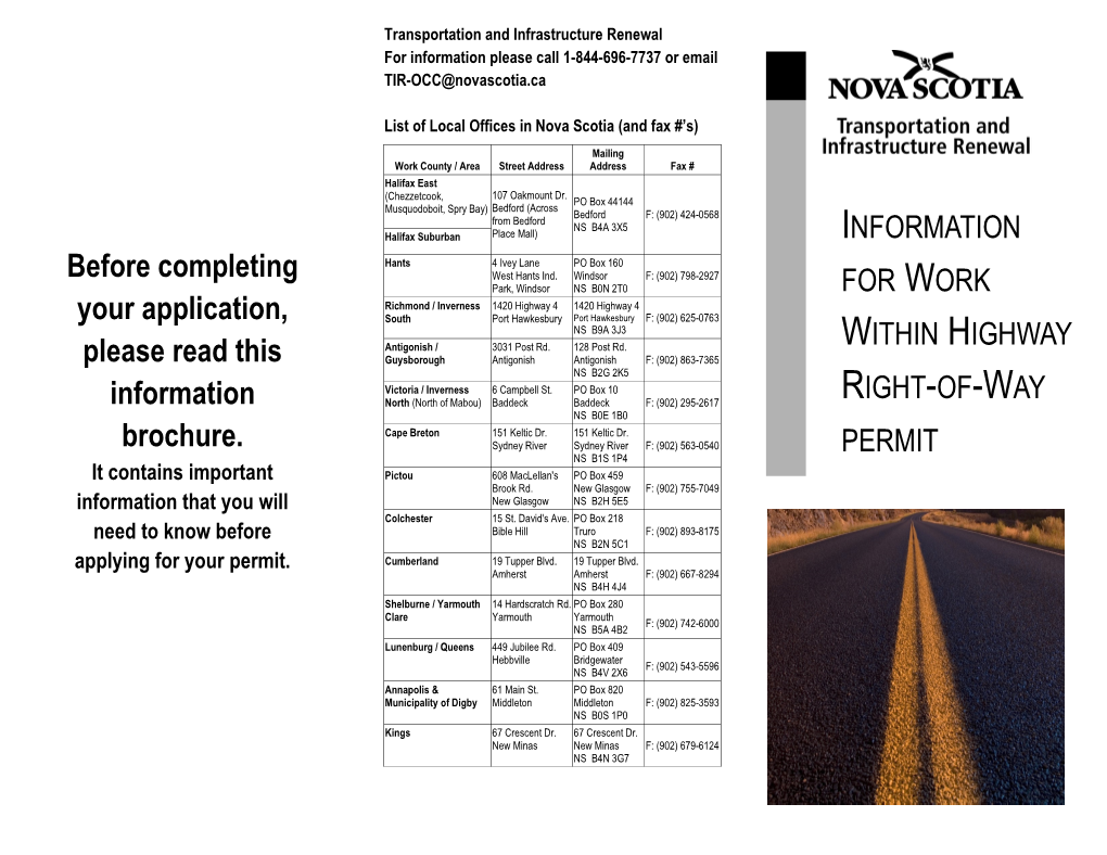 Information for Work Within Highway Right-Of-Way Permit