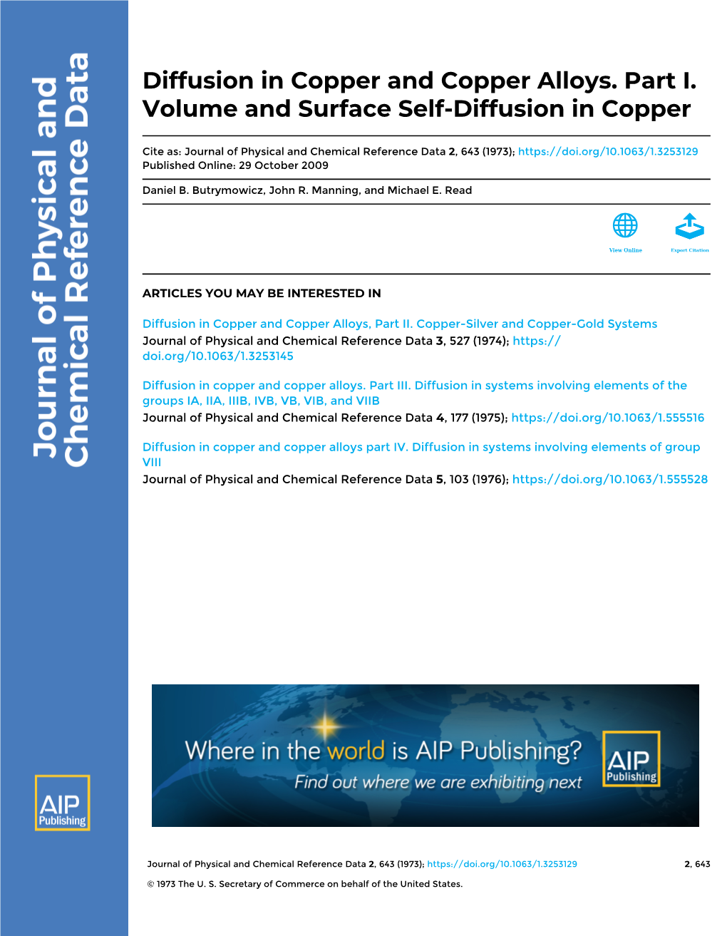 Diffusion in Copper and Copper Alloys. Part I. Volume and Surface Self-Diffusion in Copper