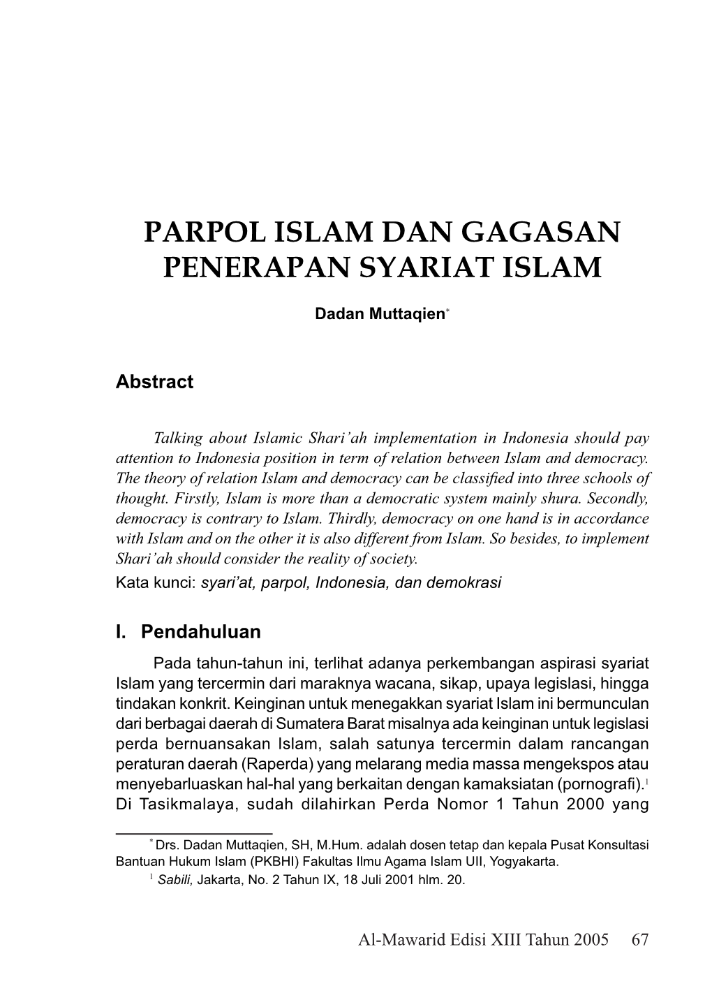 Parpol Islam Dan Gagasan Penerapan Syariat Islam