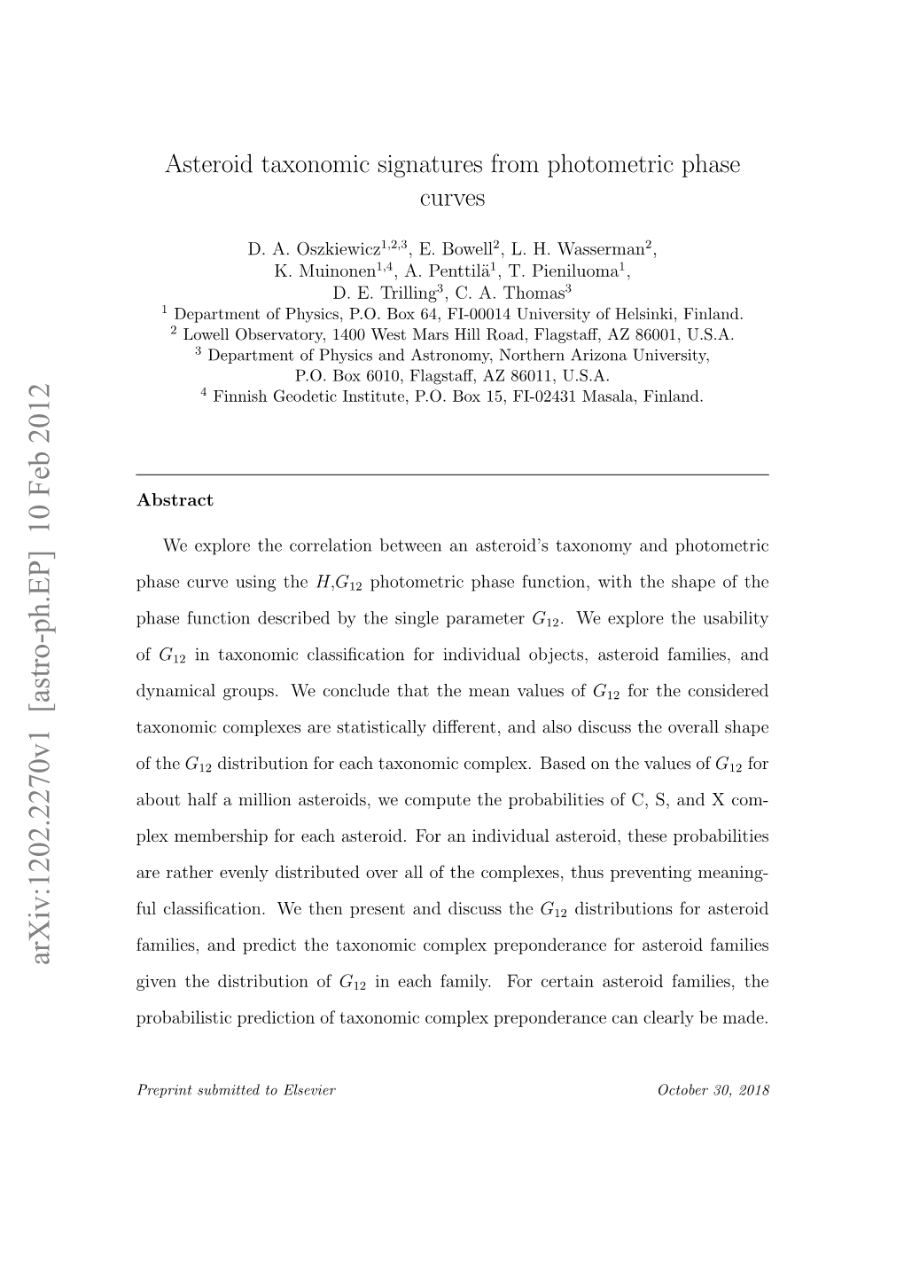 Asteroid Taxonomic Signatures from Photometric Phase Curves