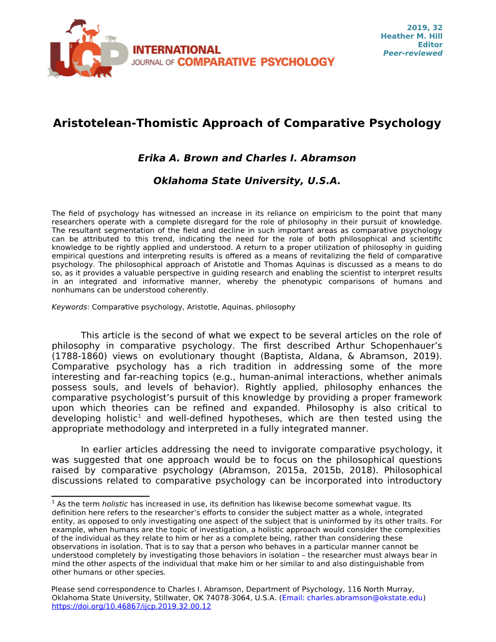 Aristotelean-Thomistic Approach of Comparative Psychology