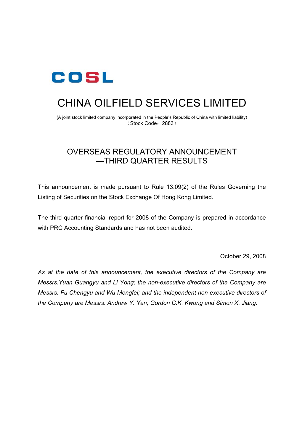 China Oilfield Services Limited