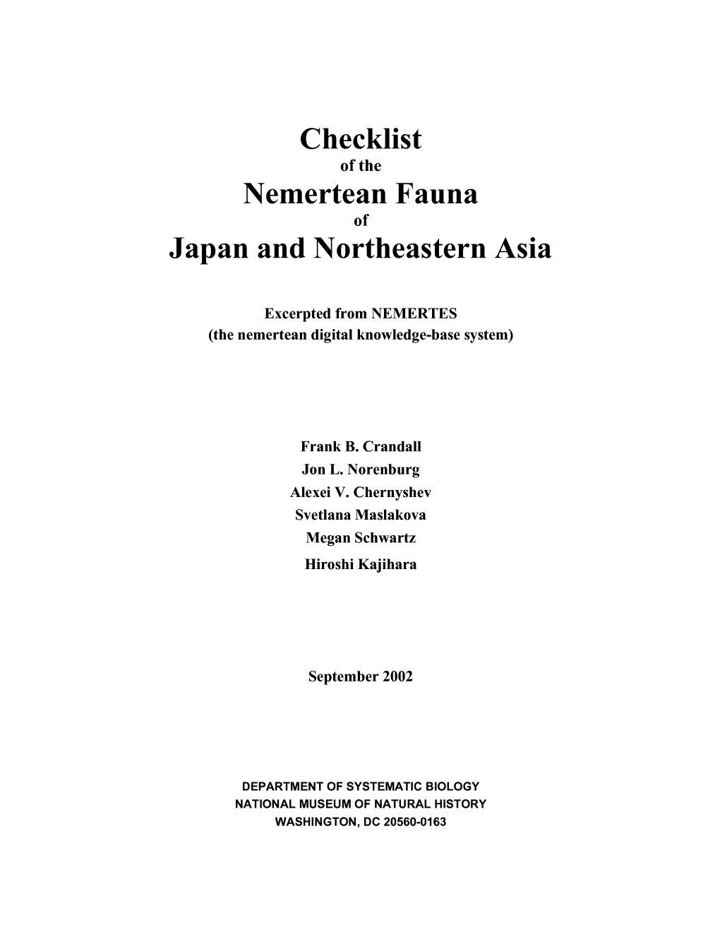 Checklist Nemertean Fauna Japan And