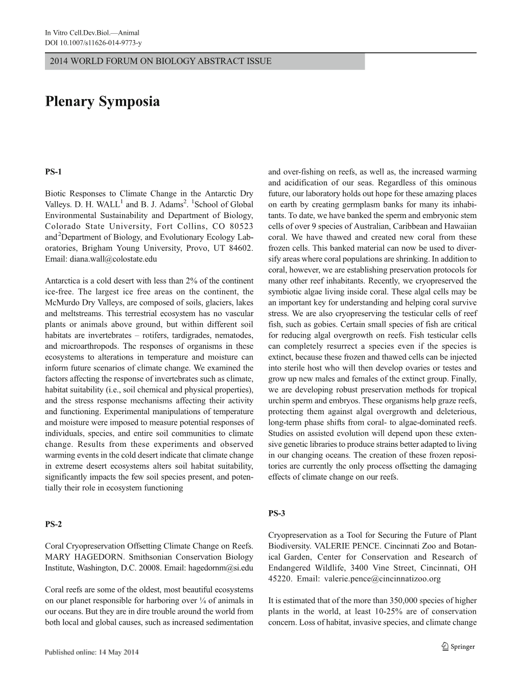 Plenary Symposia