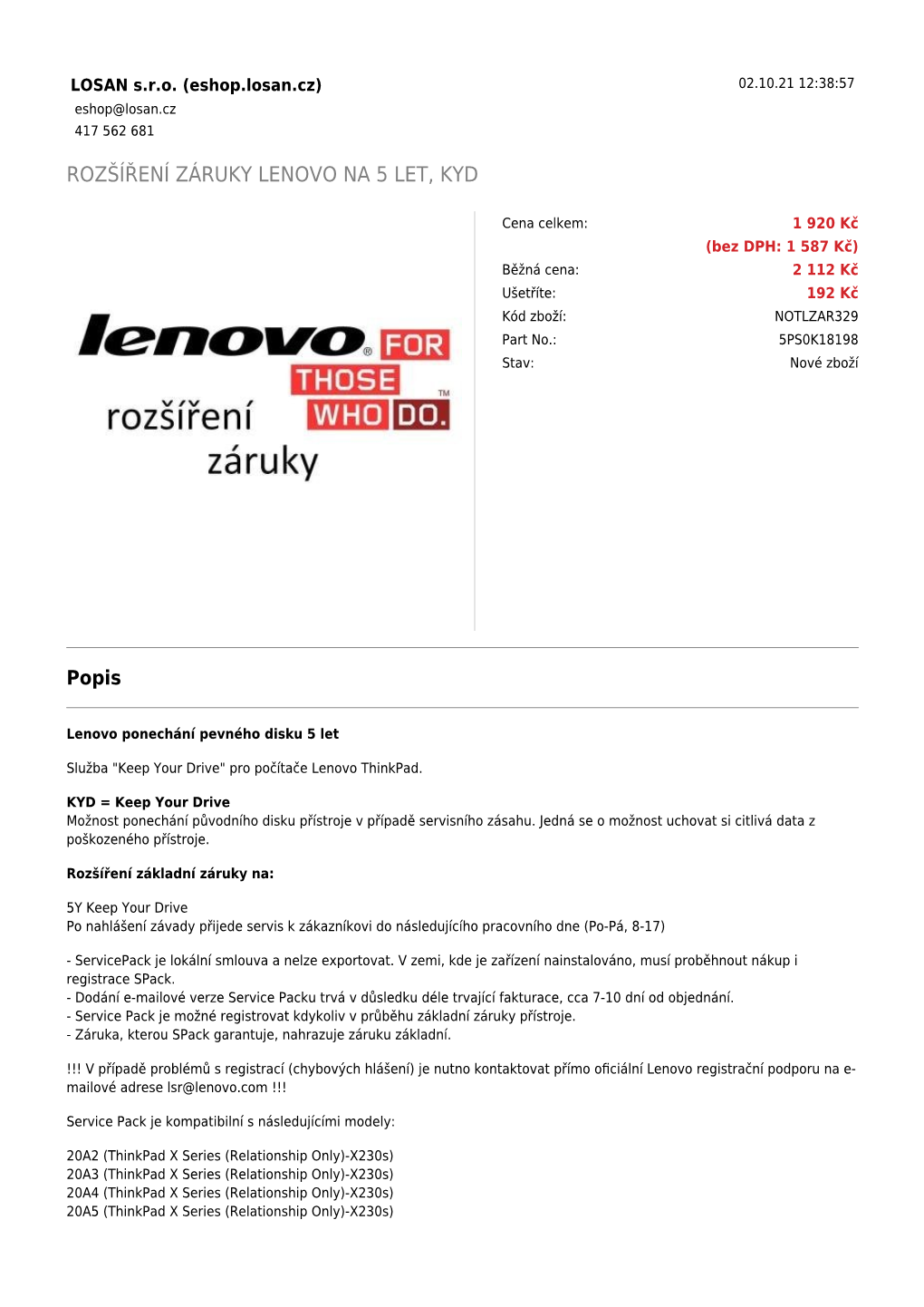 Rozšíření Záruky Lenovo Na 5 Let, Kyd